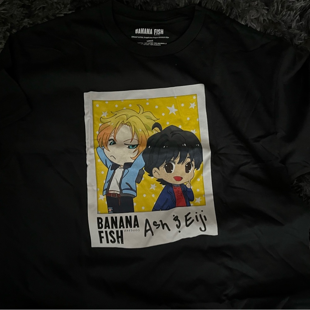 L NWOT Banana Fish Black Short Sleeve T-Shirt with Ash & Eiji Graphic